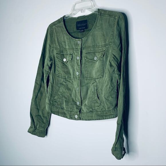 Anthropologie Sanctuary army green utility colorless linen  jacket size XS - Picture 3 of 9